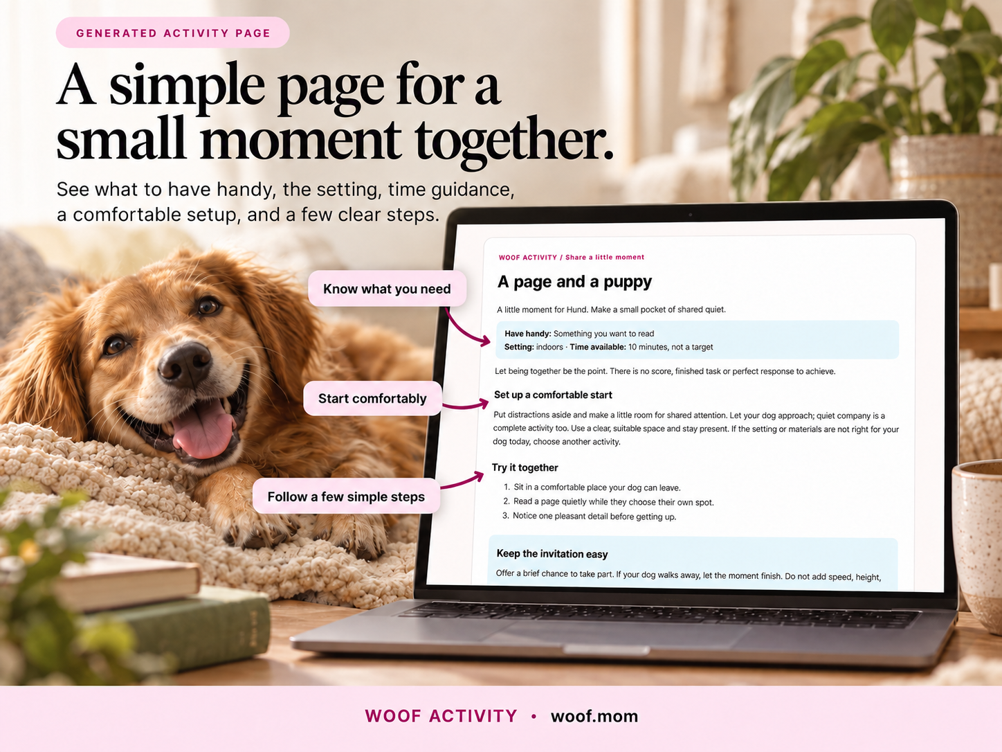 Illustrative activity page with materials, setup and steps