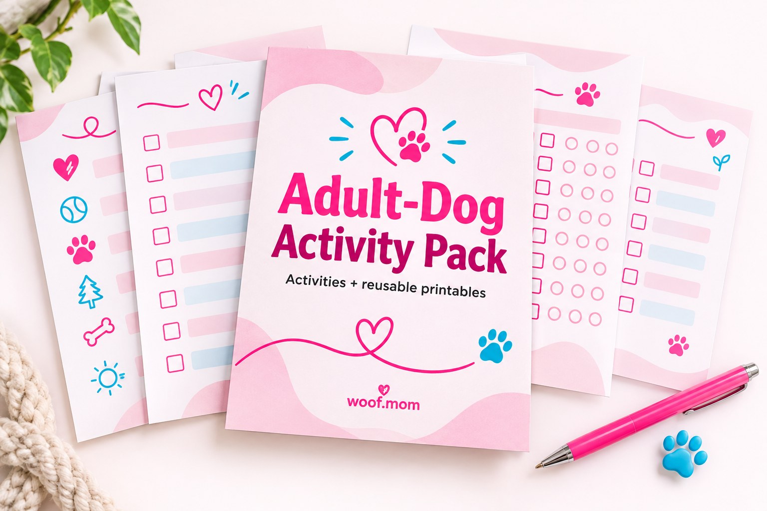 Illustrative Adult-Dog Activity Pack printable sheets